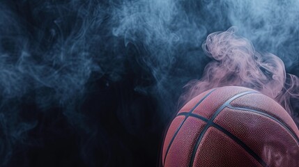 Dynamic smoke trail behind basketball ball on black background, isolated object with vibrant colors - obrazy, fototapety, plakaty