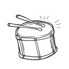 Drum doodle illustration isolated on white background. Hand drawn drum vector