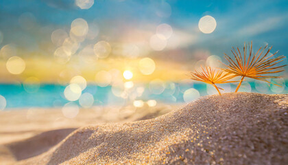 Abstract Summer Vacation- Bokeh Sunset Light on Beach 