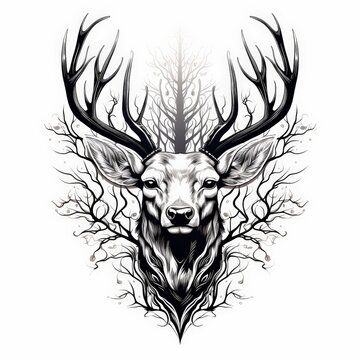 Logo illustration of a deer style back and white