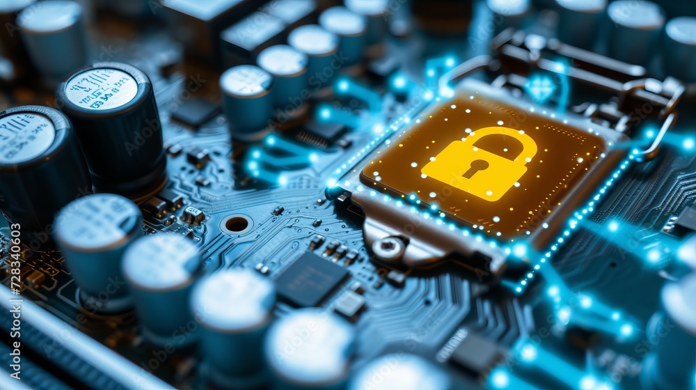 Aufkleber interactive holographic lock icon on cpu futuristic security elements for data protection