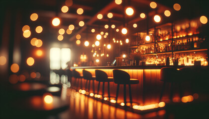 Modern bar blur with dazzling light bokeh.
Generative AI.