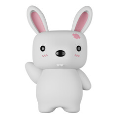 3d rendering icon cute white rabbit isolated on transparent background. Happy Easter Day. Easter concept. 3d illustration.