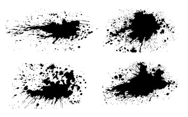 black ink splat set, set of black ink splashes vector illustration, black and white grunge splatter background, a set of black ink circles brush stroke bundle on a white background,black and white ico