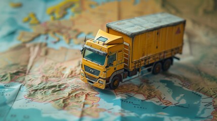 amazingly detailed shipping truck pinned to the top of a map