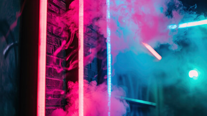 abstract background neon glow brick wall and smoke atmospheric backdrop