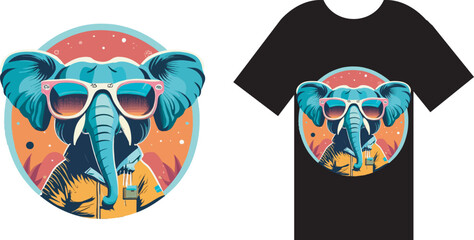 Chinese zodiac sign, An elephant wearing sunglasses and a t-shirt, looking cool and stylish.