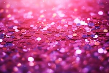 Decoration bokeh glitters background. Purple sparkling glimmers. Generative Ai