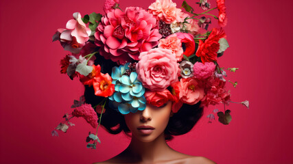 Beautiful young woman with flower wreath on her head. Beauty, fashion.