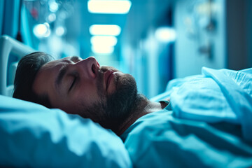 Close-up of a young male patient asleep in a hospital