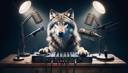 Wolf as a radio DJ, broadcasting messages about pack unity and addressing threats from human encroachment and misunderstanding. 