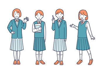 Obraz premium 女子生徒の全身イラスト＿セット