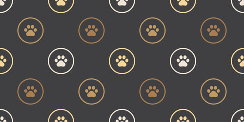 dog paw seamless pattern cat footprint vector retro polka dot pet puppy kitten bear cartoon doodle gold gift wrapping paper repeat wallpaper tile background scarf isolated illustration design