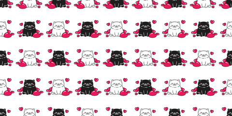 cat seamless pattern valentine heart vector fat kitten calico munchkin neko cartoon pet doodle tile background gift wrapping paper illustration repeat wallpaper isolated design