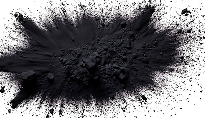 Black charcoal powder isolated on the transparent background.