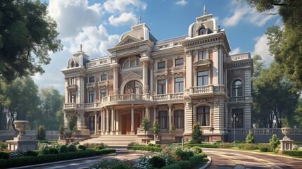 Fototapeta na wymiar a neoclassical building with grandiose architecture and a sense of timeless elegance. 