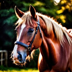 Horse farm animal living in domestication, part of agricultural industry