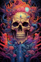 Vibrant Psychedelic Melting Skull Artwork