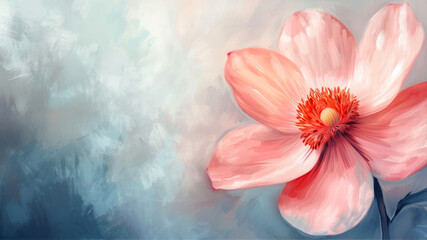 Watercolor floral background with pink magnolia flower. Digital painting.