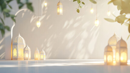 Ramadan with white background lantern design Generative ai