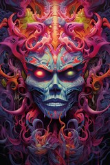 Vibrant Psychedelic Melting Skull Artwork