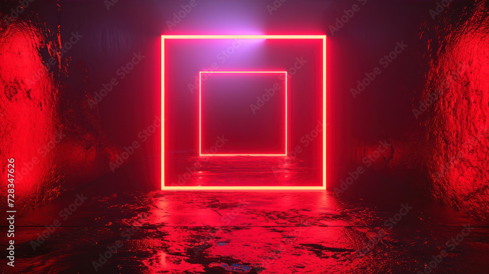 Aufkleber 3d rendering of abstract background with red neon lights. 3d illustration