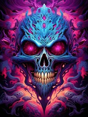 Vibrant Psychedelic Melting Skull Artwork