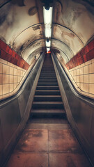  Fotografía antigua en color de una escalera mecánica del metro de Londres