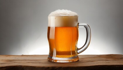 cold mug of beer with foam on white background