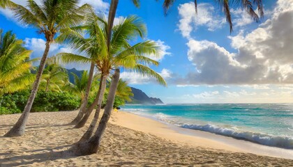 palm trees on the sandy beach in hawaii