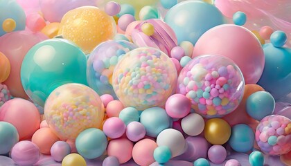 Fototapeta na wymiar whimsical pastel delights abstract digital of soft color balls and bubble gums