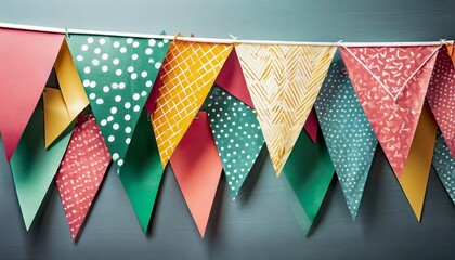set of colorful party pennant triangles over background - obrazy, fototapety, plakaty