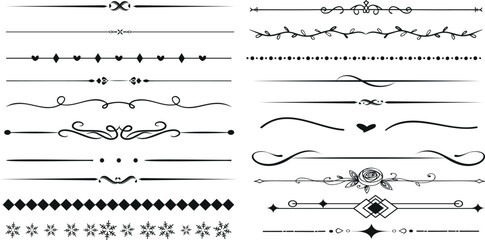 decorative borders, elegant dividers, Vintage border vector design elements. Perfect for invitations, greeting cards. Classic, intricate lines. Editable strokes for customization.