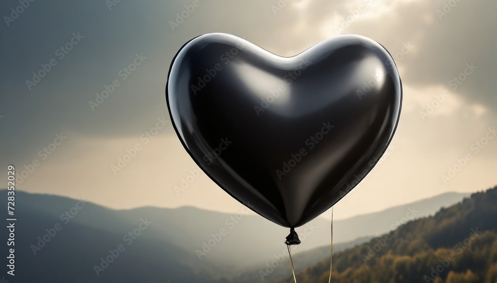 Wall mural 3d black balloon in heart shape