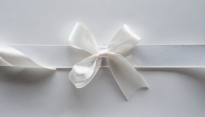 white ribbon with bow on white background simplicity decoration for add beauty to gift box and greeting card flat lay close up top view
