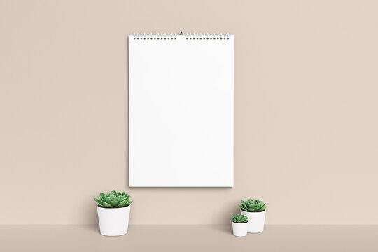 Decorative Calendar Mockup for Corporate Branding with flower pot