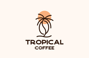 palm tree coffee bean logo icon design template flat vector