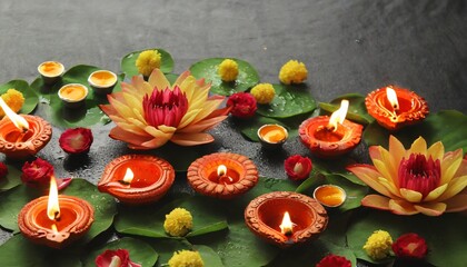 diwali is an indian holiday the festival of fire lotus flowers and diyas oil lamps