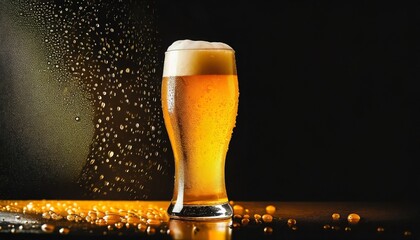 beer glass of cold beer with water drops craft beer on black background