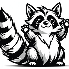 Obraz premium silhouette of raccoon on standing pose isolated on white background 