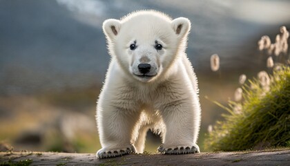 polar bear cub ursus maritimus 3 months old - obrazy, fototapety, plakaty