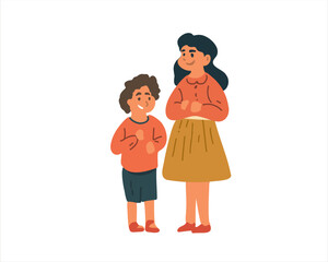 Obraz premium Happy little girl and boy, brother and sister, cartoon vector illustration