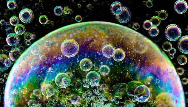 colorful bubbles soap pattern overlay abstract particles splashes of water on black