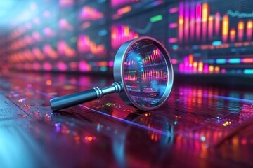 Hyper-realistic data analysis and SEO concept with magnifying glass