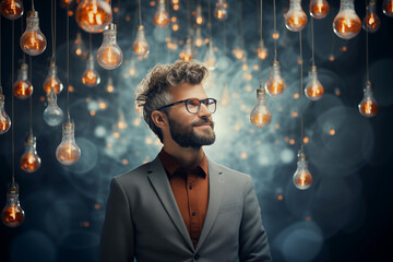 Male Business Innovator with New Idea with Lamp Symbol