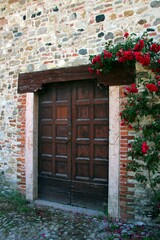 Italy, Emilia, Piacenza: Foreshortening of Medieval Village of Grazzano Visconti.