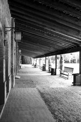 Italy, Emilia, Piacenza: Foreshortening of Medieval Village of Grazzano Visconti.