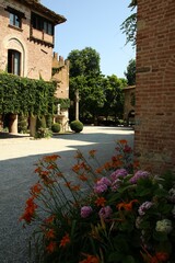 Italy, Emilia, Piacenza: Foreshortening of Medieval Village of Grazzano Visconti.