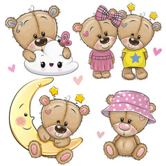 Set of Cute Cartoon Teddy Bear