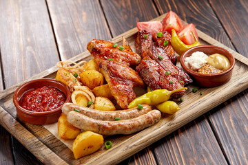 meat appetizer on the wooden background